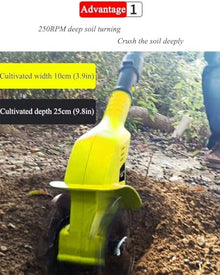 MekUk Garden Tiller & Cultivator Cordless Electric tillers, Working Width 10 cm, Depth 25 cm, with 5.2 Ah Lithium Battery and Quick Charger for Garden Care Compacted Soils and Lawn Yard
