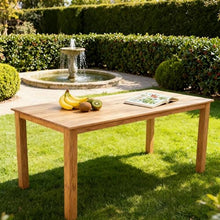 GDFStudio 68.9" Outdoor Dining Table with Umbrella Hole, HIPS Patio Dining Table for Backyard, Deck, Garden and Outdoor Dining, Wood-Look Rectangular Table, Teak