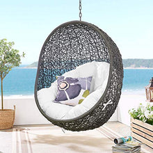 Modway Hide Wicker Rattan Outdoor Patio Porch Lounge Egg Swing Chair Set with Stand in Gray White