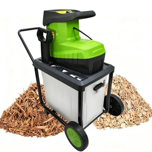 MIAOXIAOLONG Wood Chipper, 1.8" Cutting Diameter Electric Wood Chipper & Shredder with 60L Collection Bag, Efficient Mulcher for Easy Clean up Ideal for Yard Waste and Branches