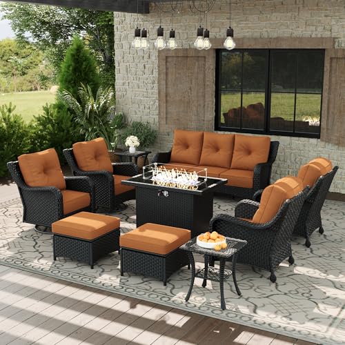 Aeeiua 10 Piece Patio Furniture Set with Fire Pit Table