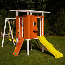 Avenlur Modern Wooden Outdoor Swing Set with Clubhouse & Slide Yellow