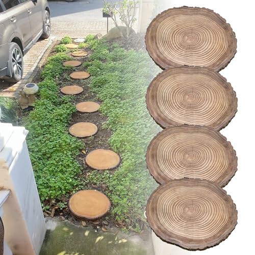 Kunovo Garden Woodgrain Stepping Stone, Rustic Style Outdoor Landscaping Décor Step Stones, Decorative Garden Accent for Pond Areas/Flower Beds (Size : 4PCS), 58741