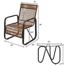 DUYHBAWRS 3PCS Patio Rattan Furniture Set Conversational Sofa Coffee Table Garden