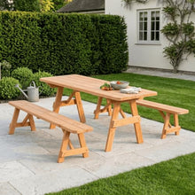Keystone Amish Co. 8’ Franklin Red Cedar Table with 2 Benches, Mushroom Stain