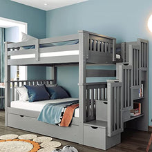 Harper & Bright Designs Full Over Full Bunk Bed with Storage Drawers and Stairway Grey