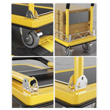 Platform Truck Cart for Pulling Goods Heavy-Duty Flatbed Truck Transporter Trailer Household Four-Wheel Fence Trolley Silent Folding Cart Heavy Duty Trolley(Black)