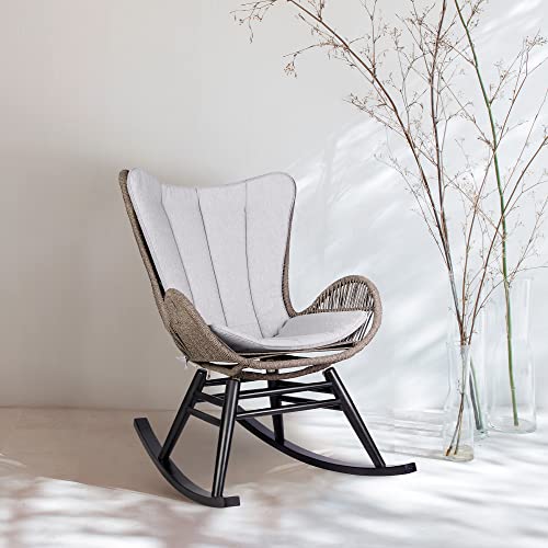 Armen Living Fanny Outdoor Patio Rocking Chair Dark Eucalyptus and Truffle