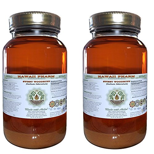 Hawaii Pharm Sweet Woodruff Alcohol-Free Liquid Extract, Sweet Woodruff (Galium Odoratum) Dried Herb Glycerite Natural Herbal Supplement, USA 2x32 fl.oz