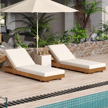 Merax 2-Piece Acacia Wood Chaise Lounge Set w/ 6-Position Adjustable Backrest & Cushion - Outdoor Patio Poolside Furniture, Beige