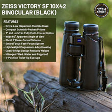 ZEISS 10x42 Victory SF Binoculars Bundle with Harness Strap, Camo Hat, Cleaning Cloth & Lens Wipes (Black/Yellow)