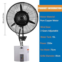 Outdoor Misting Fan, 3-Speed Waterproof Wall Mount Oscillating Fan for Patio Cooling, with 15L Water Tank & Automatic Filling, Adjustable Mist for Patio, Deck, Garage,81cm/31.9in