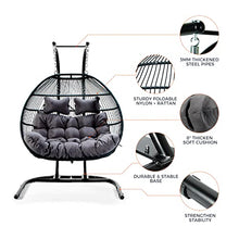 2 Person Hanging Double Swing Chair, Foldable Egg Chair with Stand and Cushion for Indoor Outdoor Patio Garden