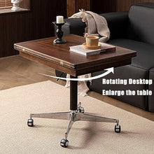 JOSOGO Solid Wood Folding Dining Table with Wheels,Height Adjustable Workstation,Portable Rolling Laptop Cart,Side Table by The Sofa,Standing Desk,Extendable(A)