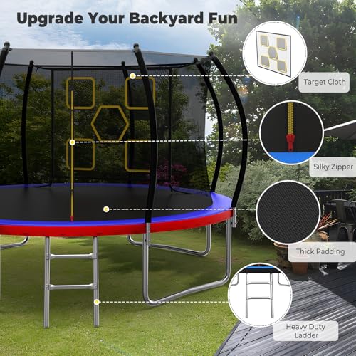 Lyromix 12FT Outdoor Trampoline with Safety Enclosure Red & Blue