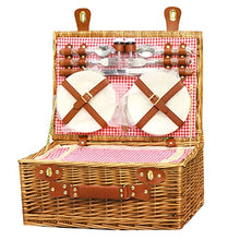 Wicker Picnic Basket Set for 4 Persons with Large Insulated Cooler Compartment, Willow Picnic Hamper Basket with Cutlery Service Kits for Camping, Wedding, Anniversary,Red