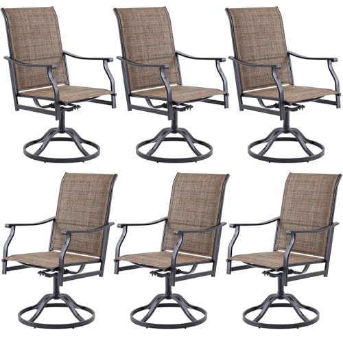 Soohow Swivel Outdoor Dining Chairs Set of 6, Patio Swivel Dining Chair with Textilene Fabric, Outdoor Metal Armchair All Weather Resistant, Ergonomic Comfort, Perfect for Patio, Backyard, Balcony