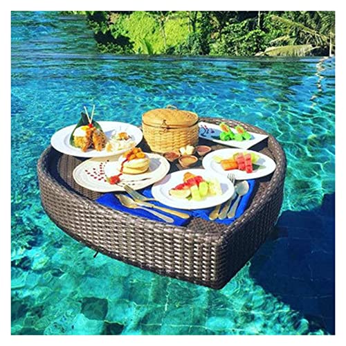 ERoomQ Luxury Floating Serving Tray Pool Tray Table, Pe Rattan Floating Food Tray for Pool, Heart-Shaped Floating Serving Tray, Pool Trays for Food Anddrinks, Fruit Plate Float Lounge
