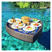 ERoomQ Luxury Floating Serving Tray Pool Tray Table, Pe Rattan Floating Food Tray for Pool, Heart-Shaped Floating Serving Tray, Pool Trays for Food Anddrinks, Fruit Plate Float Lounge