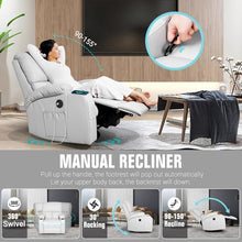 LEVELEVE Rocking Recliner Chair, Massage Rocker Recliner Chair with Vibration Massage and Heat, USB and Type-C Ports,360° Swivel Faux Leather Chairs, Living Room, Bedroom, Nursery, RV, Light Grey