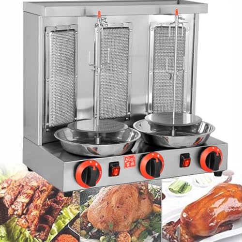 RESKIU Electric Vertical Rotisserie Machine, Gas Doner Kebab Gyro Grill Machine BBQ Vertical Broiler with Temperature Adjustment Switch, 360° Rotating Vertical Broiler Barbecue Oven,Silver-L
