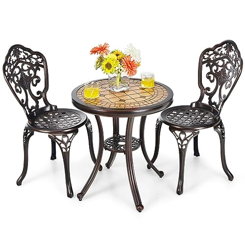 DUYHBAWRS 3PCS Patio Bistro Set Round Table Chairs All Weather Cast Aluminum Yard