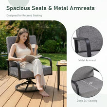 Furnimart 360° Swivel Rocker Patio Chairs Set of 2 with Coffee Table, 3-Piece Patio Furniture Set for Apartment Balcony Small Space, Heavy Duty Metal Outdoor Bistro Set (Gray)