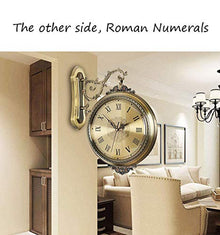 European Style Double-Sided Wall Clock Retro Silent Station Clock Creative 360°Rotating Living Room Bedroom Study Pastoral Outdoor Garden