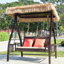 2/3-Seat Outdoor Patio Swing Chair,Lounge Chair for Porch with Adjustable Tilt Canopy,Hand-Woven Wicker,Cushions and Pillow Included,Bearing Weight 450kg,for Garden(Small)