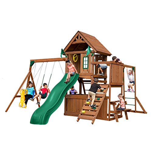 Swing-N-Slide Knightsbridge Wooden Swing Set with Slide & Monkey Bars, Green
