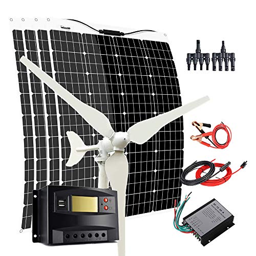 Giosolar 580W Solar Panel Wind Turbine Kit: 100W Wind Turbine Generator + 4pcs 120W Flexible Solar Panel + Wind Controller + Solar Charge Regulator + Cables