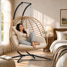 Micleed Double Egg Swing Chair with Stand, Outdoor 650LBS, Cream