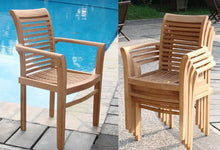 TeakStation Qty 4 - Mas 100% Grade-A Teak Wood Stacking Dining Arm/Captain Chair #TSDCARMS4