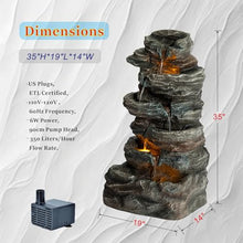 6-Tier Cascading Stone Water Fountain Outdoor Indoor Freestanding Resin Waterfall Feature with 3 LED Lights,Quiet Pump, Natural Rock Accent for Garden Patio Yard Deck Porch
