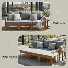 Merax Outdoor Daybed, Acacia Wood 3-Seat Patio Sofa Bed with Waterproof Cushions and Rope Woven Arms, Convertible Sleeper Couch with Pull-Out Function for Poolside, Backyard, Garden