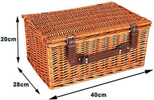 Storage Basket,Willow Woven Picnic with Lid for 4 People, Wicker Hamper Set, Portable Outdoor with Dishes