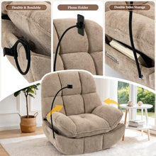 Culect Oversized Wide Swivel Rocker Recliner with Speaker, Khaki Plush