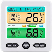 JDXQBLD Digital Thermometer, Hygrometer, Weather Station, Large LCD, Indoor Flower, All Time, Temperature, Humidity, Monitor, Alarm Clock,White