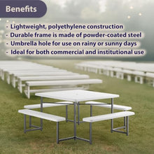 SunSierra 48" Commercial Picnic Table for Schools, Parks & Restaurants – Heavy-Duty Outdoor Table with Attached Benches, Steel Frame & Umbrella Hole – Weather-Resistant Polyethylene