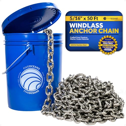 Five Oceans Marine Grade Windlass Anchor Chain 5/16 inch x 75 Ft Steel