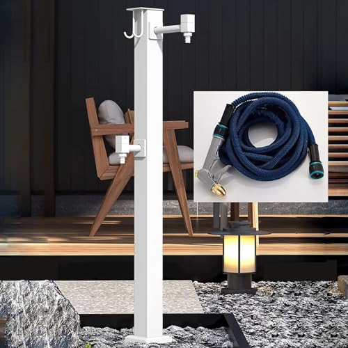 SDVantage Frost Free Outdoor Faucet Stand Vertical Garden Water Spigot with Freestanding Hose Holder 80Cm Gray Post for Winter Protection and Easy Access,80Cm-White-C-Bottom Water Inlet