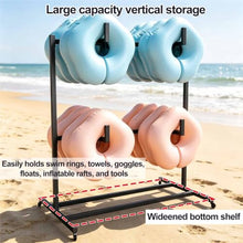 Asiwnshw 2-Tier Pool Float Storage, Outdoor Holder Pool Side Organizer, Rolling Pool Float Storage Organizer w/Wheels & Crossbar, Suitable for Swimming Equipment & Accessories(Black,Small)