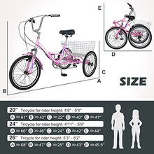 Barbella Adult Folding Tricycles 7 Speed 20/24/26 Inch 3 Wheel Cruiser Bike Light Pink