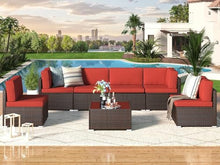 HTERWQEA Patio Conversation Set Outdoor Furniture, 7 Pieces Brown Wicker Rattan Sectional Sofa with Cushions, Modular Patio Furniture Set for Backyard, Deck, Garden, Porch