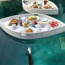 TGBHM Drink Floaties Tray Multifunction Breakfast Tray On The Water Creative Leaf Type Rattan Woven Hot Tub Side Table,White-90 * 60 * 15Cm