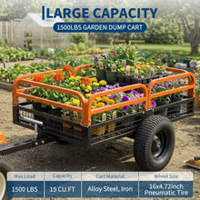Heavy Duty Utility Trailer, 1500 LB Capacity, 15 Cu.Ft ATV Trailer Pull Behind with Removable Sides & All Terrain Tires, Lawn Tractor Dump Cart for Garden Yard, Orange