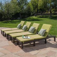 Noble House Jamaica Multi-Brown Wicker Chaise Lounge with Green Cushion (Set of 4)