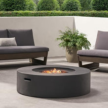 YOPTO Outdoor Lightweight Concrete Circular Propane Fire Pit,Fireplace 50,000 BTU,Providing Light and Warmth,Firepit Patio Heater for Garden Backyard Deck,Rain Cover,Dark Grey