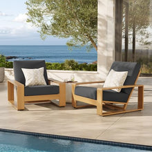 Modway Lirienne Aluminum Faux Wood Set of 2 Outdoor Armchairs in Charcoal Natural – All-Weather Backyard Patio Accent Chairs with Weather-Resistant Woven Fabric Cushions