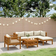 KPOUTRFG Solid Acacia Wood Modular Lounge Set with Cream Fabric Cushions for Garden Patio Seating for 6